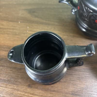Royal Sealy Japan Redware Metallic Black Red Four Cup Tea Pot Sugar Creamer VTG - Thumbnail 14