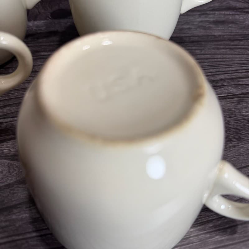 Set of 4 Vintage Scio White Coffee Mugs with Art Deco Loop Handle - Thumbnail 7