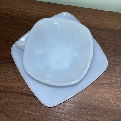 1 Set Vintage Fire King Azurite Blue Charm Cup & Saucer Replacement Pale Milk - Thumbnail 2