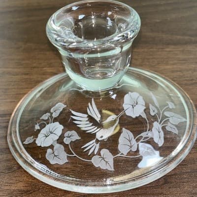 Pair Of Vintage 1980s Avon Hummingbird 24% lead crystal Candle Holder Set Of 2 - Thumbnail 3