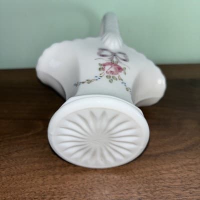 Vintage Westmoreland Milk Glass Basket Hand Painted Ribbon Flowers Small 7” Pi - Thumbnail 9