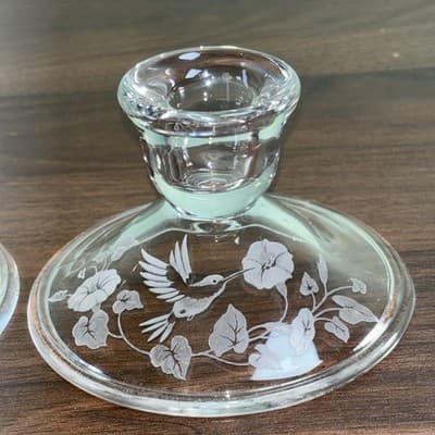 Pair Of Vintage 1980s Avon Hummingbird 24% lead crystal Candle Holder Set Of 2 - Thumbnail 2