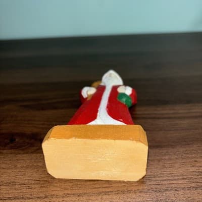Folk Art Carved Wooden Sant Claus Figurine Hand Painted Vintage 6.5" Red Green - Thumbnail 7