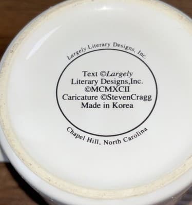 Mark Twain Caricature Coffee Mug White, Black, 1992 Largely Literary Designs Inc - Thumbnail 9
