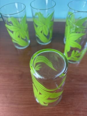 Set of 6 Vintage MCM Lilly Flower Green Juice Cups Drinking Glasses 8 Oz 4 1/2" - Thumbnail 8