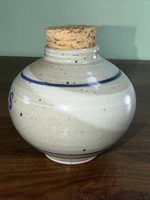 Stoneware “Spices” Jars Large Round Redware Salt Glazed Containers With Cork - Thumbnail 6
