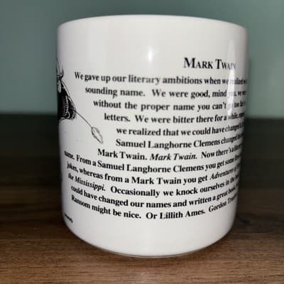 Mark Twain Caricature Coffee Mug White, Black, 1992 Largely Literary Designs Inc - Thumbnail 3