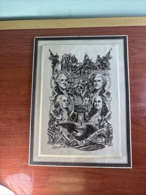 VTG JK THOMPSON JR. Patriotic ETCHED Wall Plaque 1975 BICENTENNIAL UNITED STATES - Thumbnail 2