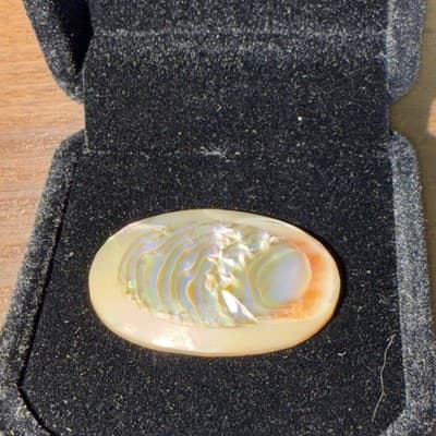 Antique Sterling Oval Layered Mother Of Pearl Brooch C Clasp Pin Peach - Thumbnail 9