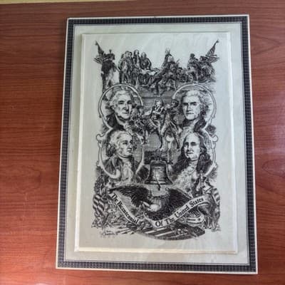 VTG JK THOMPSON JR. Patriotic ETCHED Wall Plaque 1975 BICENTENNIAL UNITED STATES - Thumbnail 3