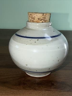 Stoneware “Spices” Jars Large Round Redware Salt Glazed Containers With Cork - Thumbnail 7