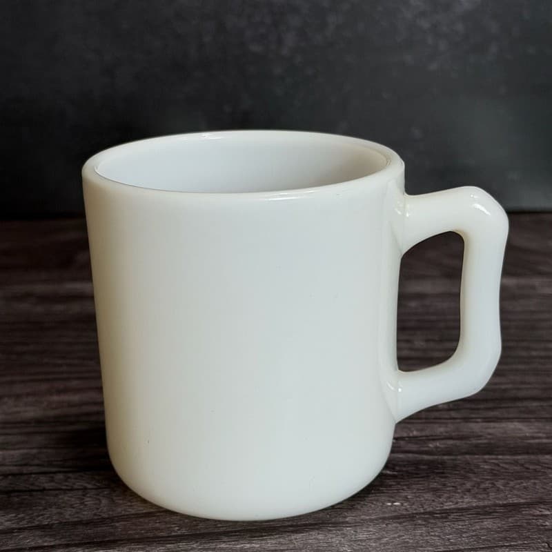 Hazel-Atlas White Milk Glass Vitrock Coffee Mug with Block Handle 3.5"