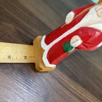 Folk Art Carved Wooden Sant Claus Figurine Hand Painted Vintage 6.5" Red Green - Thumbnail 10