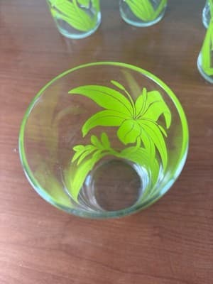 Set of 6 Vintage MCM Lilly Flower Green Juice Cups Drinking Glasses 8 Oz 4 1/2" - Thumbnail 7
