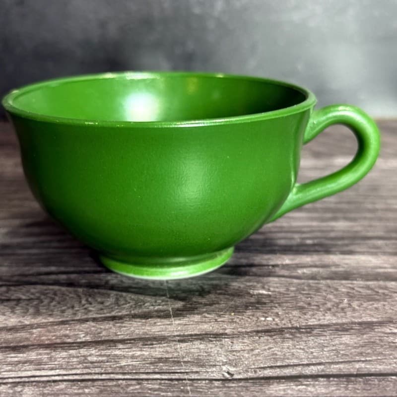 Hazel-Atlas Vintage Green Fired-On Milk Glass Teacup - Thumbnail 5