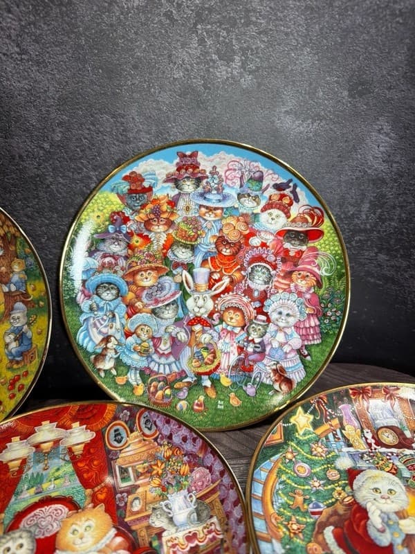 Set of 5 Franklin Mint Bill Bell Holiday Cats Collector Plates 8.25" Santa - Thumbnail 5