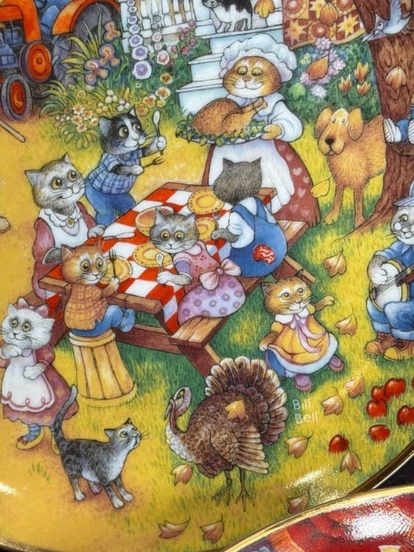 Set of 5 Franklin Mint Bill Bell Holiday Cats Collector Plates 8.25" Santa - Thumbnail 8