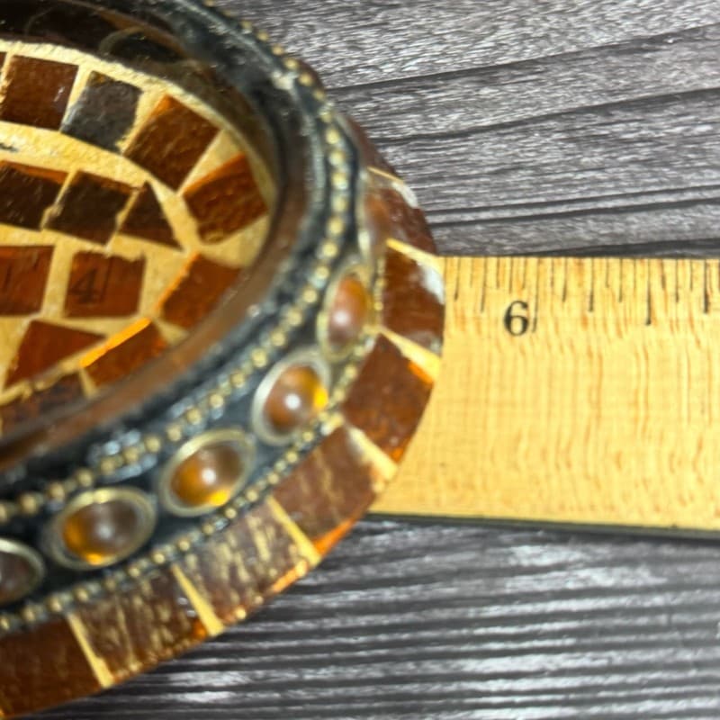 Vintage Handcrafted Amber Mosaic Tile Oval Soap Dish with Beaded Gemstone Studde - Thumbnail 8