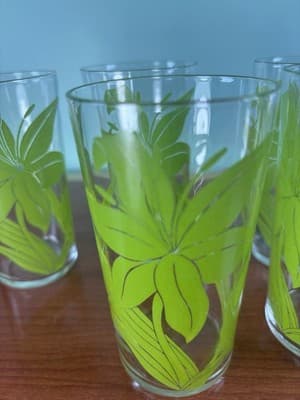 Set of 6 Vintage MCM Lilly Flower Green Juice Cups Drinking Glasses 8 Oz 4 1/2" - Thumbnail 5