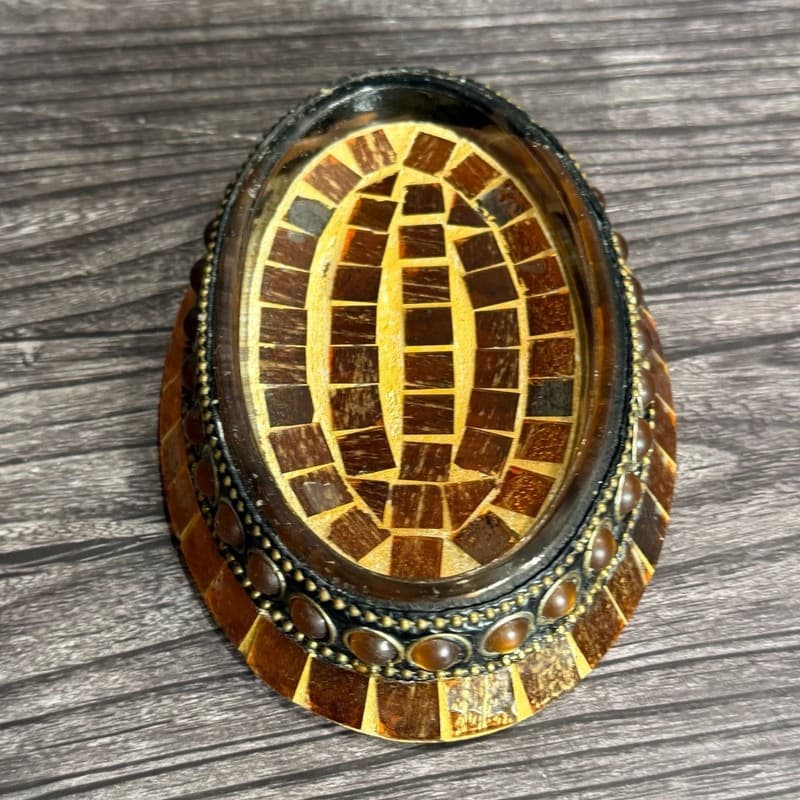 Vintage Handcrafted Amber Mosaic Tile Oval Soap Dish with Beaded Gemstone Studde - Thumbnail 9