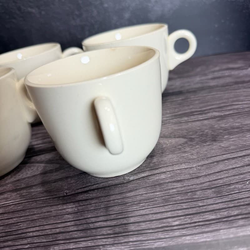 Set of 4 Vintage Scio White Coffee Mugs with Art Deco Loop Handle - Thumbnail 5