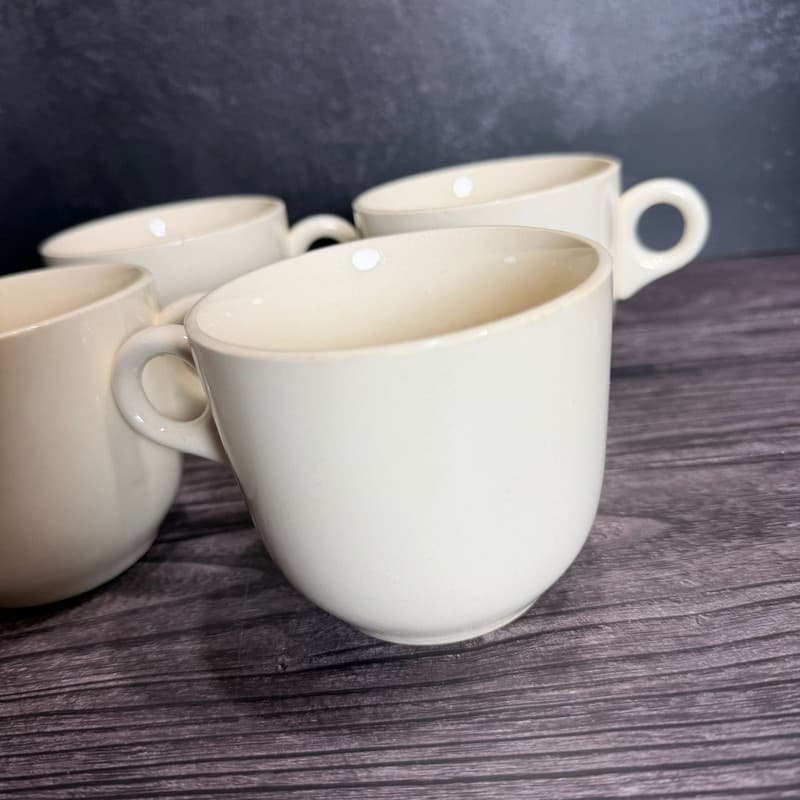 Set of 4 Vintage Scio White Coffee Mugs with Art Deco Loop Handle - Thumbnail 8