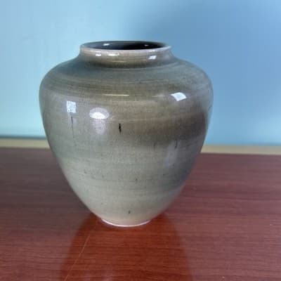5" Studio Art Pottery Vase Green/Blue Brown High Glaze Nice Form And Heavy