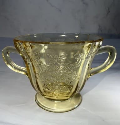 Federal Glass Amber Sugar Bowl Depression Glass Vintage 1930s Madrid Pattern