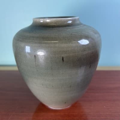 5" Studio Art Pottery Vase Green/Blue Brown High Glaze Nice Form And Heavy - Thumbnail 2
