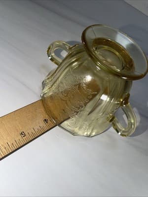 Federal Glass Amber Sugar Bowl Depression Glass Vintage 1930s Madrid Pattern - Thumbnail 9
