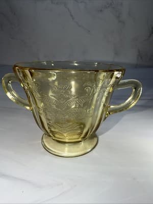 Federal Glass Amber Sugar Bowl Depression Glass Vintage 1930s Madrid Pattern - Thumbnail 6