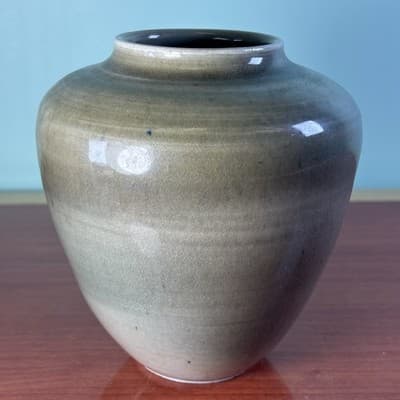 5" Studio Art Pottery Vase Green/Blue Brown High Glaze Nice Form And Heavy - Thumbnail 6