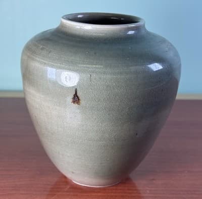 5" Studio Art Pottery Vase Green/Blue Brown High Glaze Nice Form And Heavy - Thumbnail 5