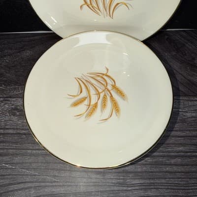 6 Homer Laughlin China Golden Wheat Desert Side Plates Yellow 22K Gold Trim 6” - Thumbnail 4