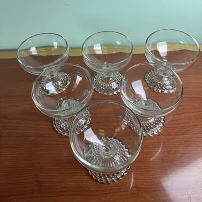 Anchor Hocking Bubble Foot Sherbet Dessert Champagne Glasses Set 6 Barware - Thumbnail 3