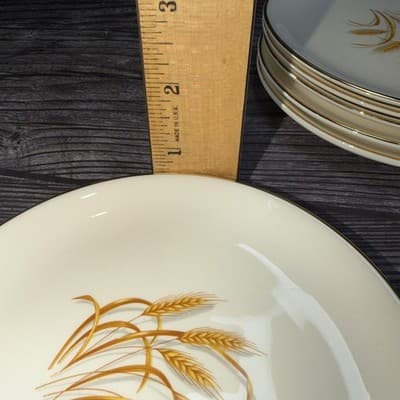6 Homer Laughlin China Golden Wheat Desert Side Plates Yellow 22K Gold Trim 6” - Thumbnail 14