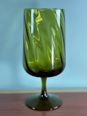 Vintage Empoli Italian Art Glass Stem Vase Olive Green 8.5” H Optic Swirl Tall - Thumbnail 2
