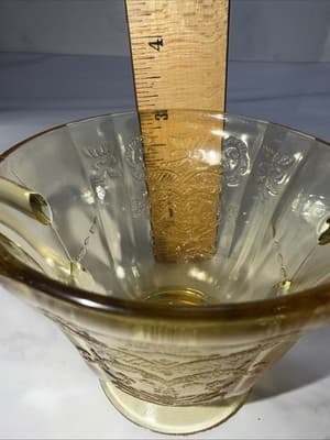 Federal Glass Amber Sugar Bowl Depression Glass Vintage 1930s Madrid Pattern - Thumbnail 10