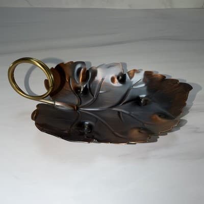 Vintage Gregorian Copper Leaf-Shaped Dish Handcrafted, Made in USA