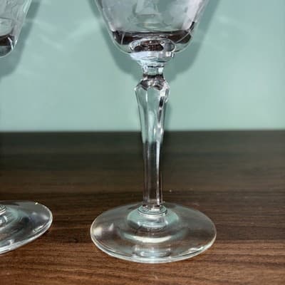 Vintage Corsage Etched Crystal Cordial Stemmed 5.75” Cocktail Glasses Set of 2 - Thumbnail 5