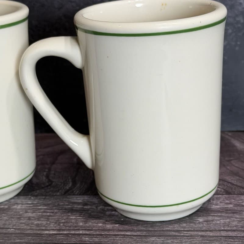 Vintage Buffalo China Restaurant Ware Green Striped Diner Mugs Set of 2 - Thumbnail 5