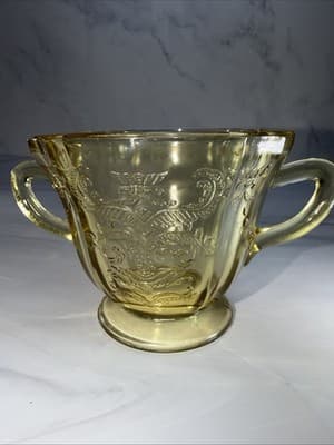 Federal Glass Amber Sugar Bowl Depression Glass Vintage 1930s Madrid Pattern - Thumbnail 4