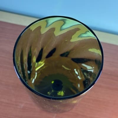 Vintage Empoli Italian Art Glass Stem Vase Olive Green 8.5” H Optic Swirl Tall - Thumbnail 11