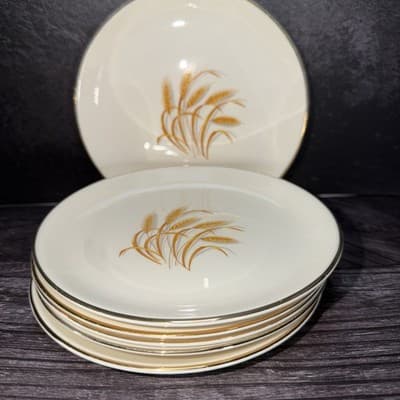 6 Homer Laughlin China Golden Wheat Desert Side Plates Yellow 22K Gold Trim 6”