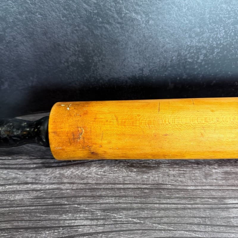 Vintage Hand-Turned Wood Rolling Pin with Black Painted Handles 19” - Thumbnail 4