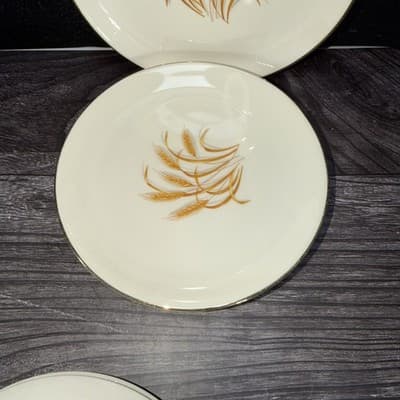 6 Homer Laughlin China Golden Wheat Desert Side Plates Yellow 22K Gold Trim 6” - Thumbnail 8