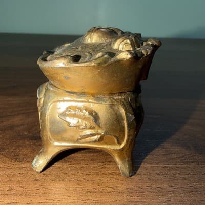 Art Nouveau Small 2.25” Casket Jewelry Ring Box Antique Flowers Gold - Thumbnail 6