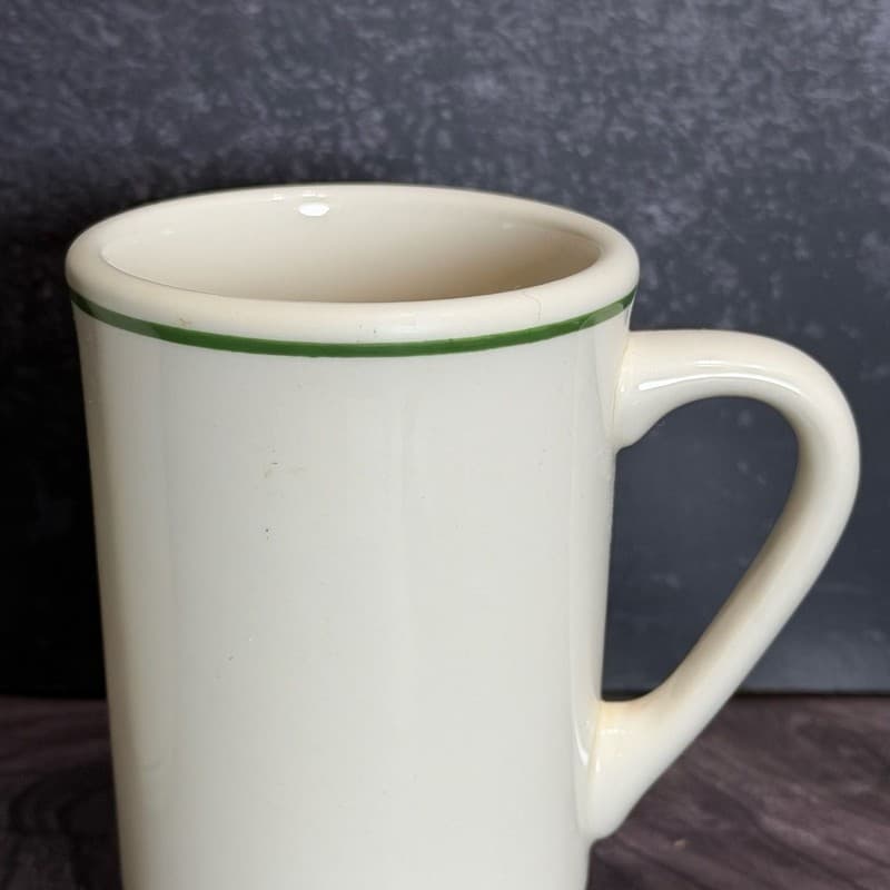 Vintage Buffalo China Restaurant Ware Green Striped Diner Mugs Set of 2 - Thumbnail 2