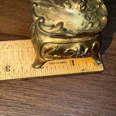 Art Nouveau Small 2.25” Casket Jewelry Ring Box Antique Flowers Gold - Thumbnail 11