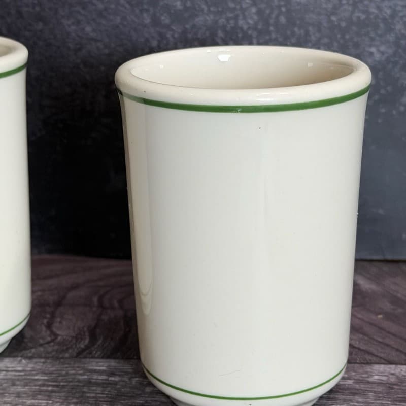 Vintage Buffalo China Restaurant Ware Green Striped Diner Mugs Set of 2 - Thumbnail 4